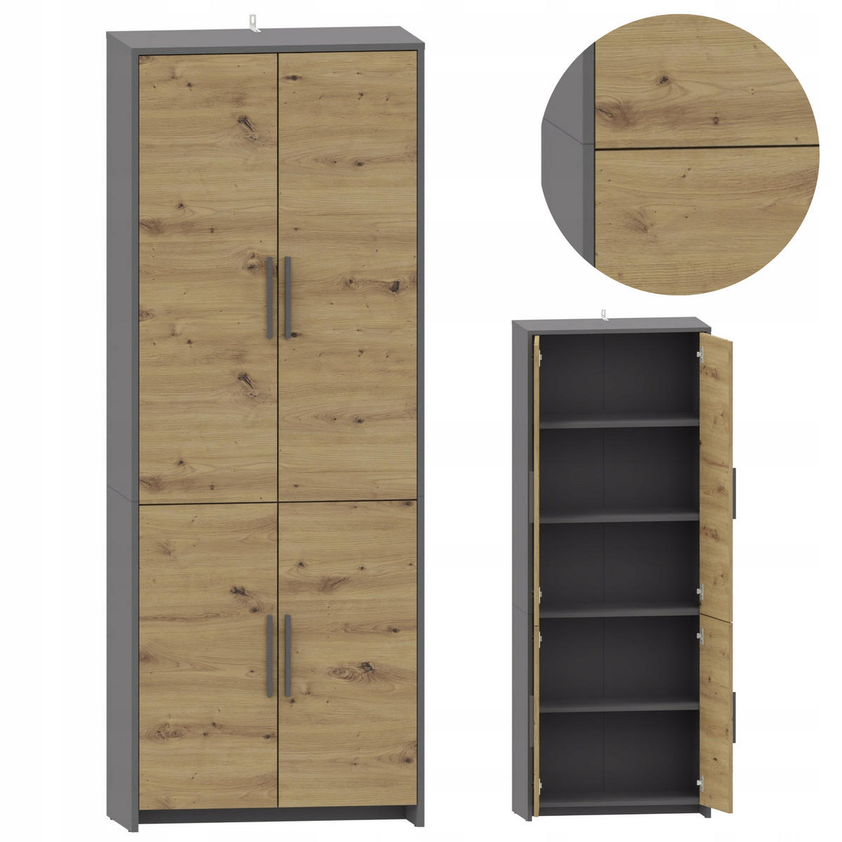 BÜCHERREGAL ALTIVO REG 70 4D Anthrazit Grau-Artisan Eiche 36/35,9/183,5 cm - Anthrazit/Eiche Artisan, Holzwerkstoff (68.8/183.5/35.9cm) - Matkam Möbel