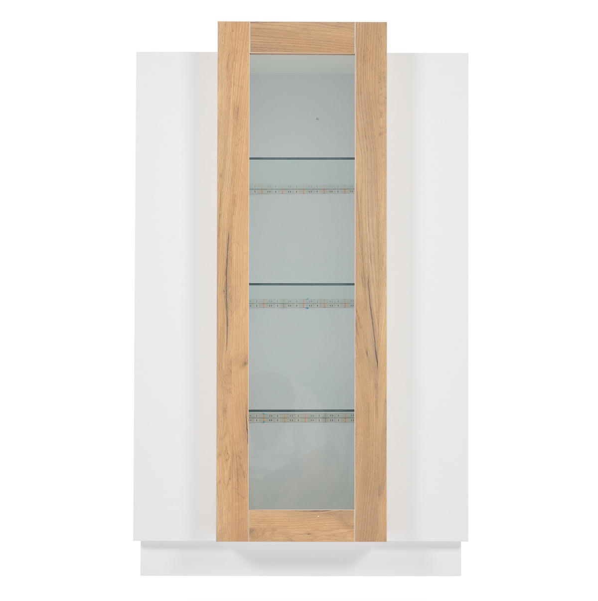 WOHNZIMMERVITRINE aus Spanplatte 74x40x120 cm Weiß/Natur mit LED-Beleuchtung, 3 Türen und Acrylfront - Weiß, Holzwerkstoff (74/120/40cm) - Modfu