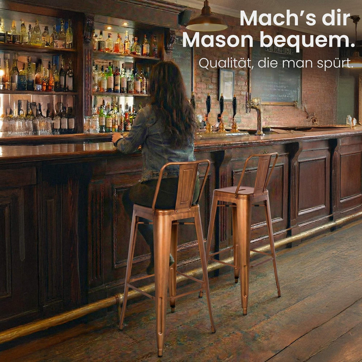 BARHOCKER Metall kupfer - Eukalyptusholzfarben/Kupferfarben, Metall (44/96/43cm) - CLP