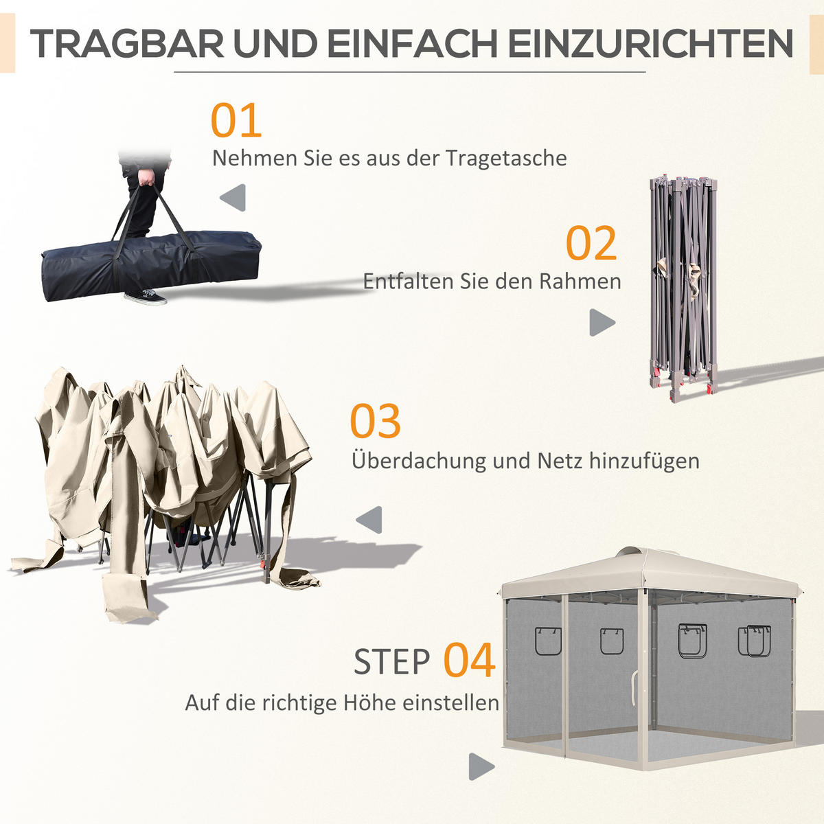 FALTPAVILLON, Grau, Stahl, Oxfordstoff, Nylon - Beige, Metall (297/287/297cm) - Outsunny