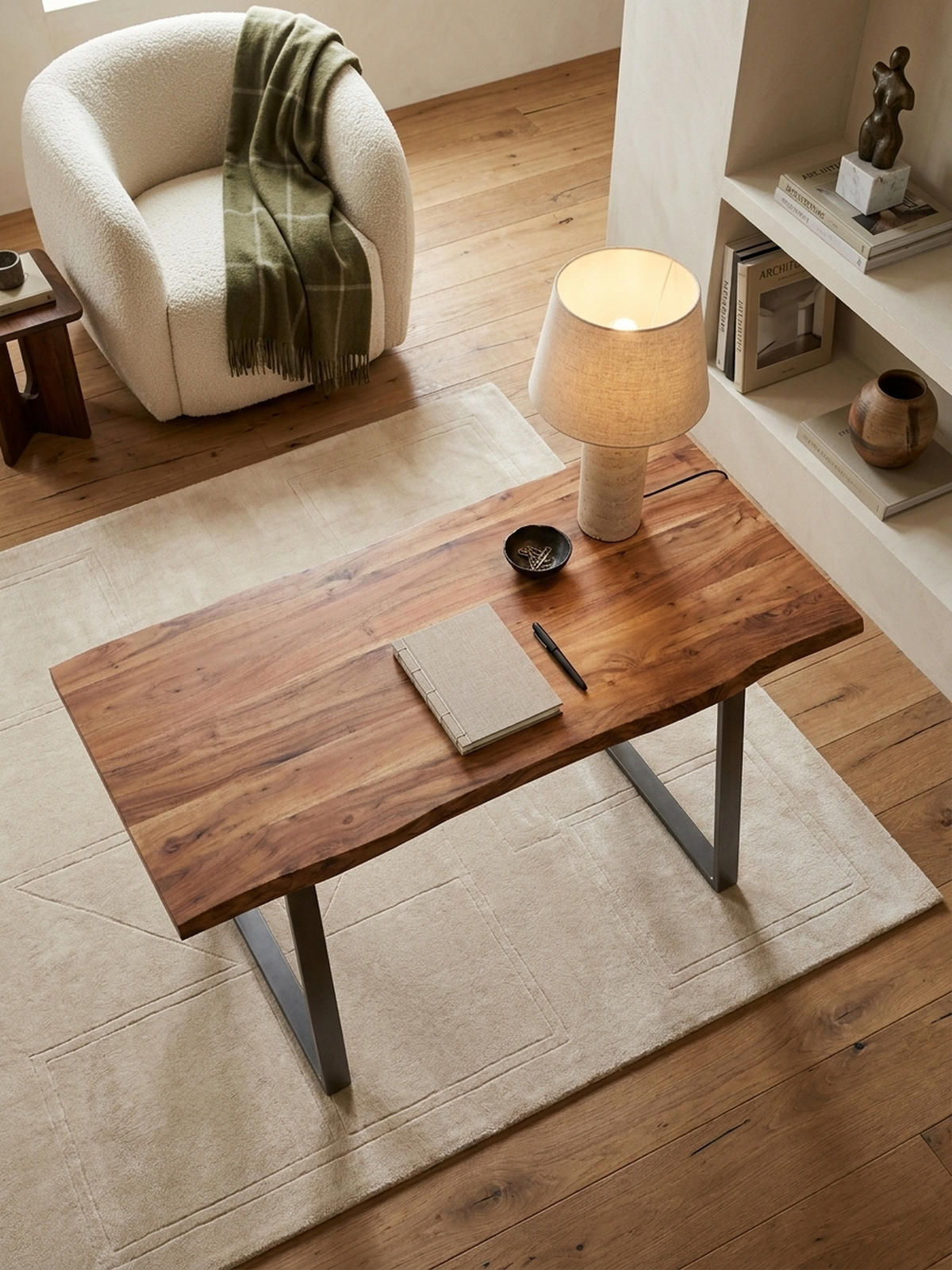 SCHREIBTISCH Massivholz Baumkante Chromgestell Handarbeit TARN, Goldbraun-Chrom 140x80x76 cm - Chromfarben/Braun, Holz/Metall (80/140/76cm) - KADIMA DESIGN