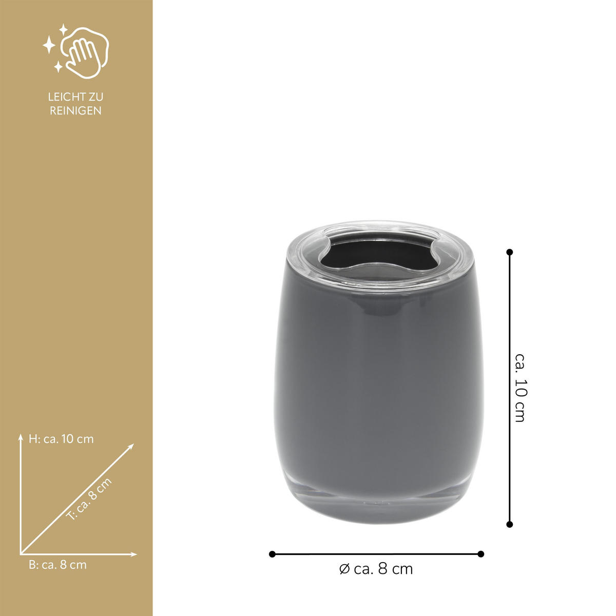 ZAHNBÜRSTENBEHÄLTER SAVONA, grau - Grau, Kunststoff (8/10/8cm) - bremermann