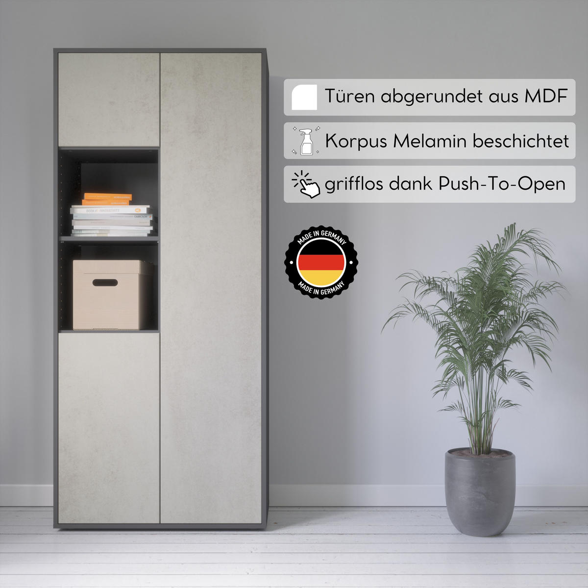 AKTENSCHRANK Amira T20 Beton Oxid 180/80/40 cm - Hellgrau, Holzwerkstoff (80/180/40cm) - SIMPLYFURN