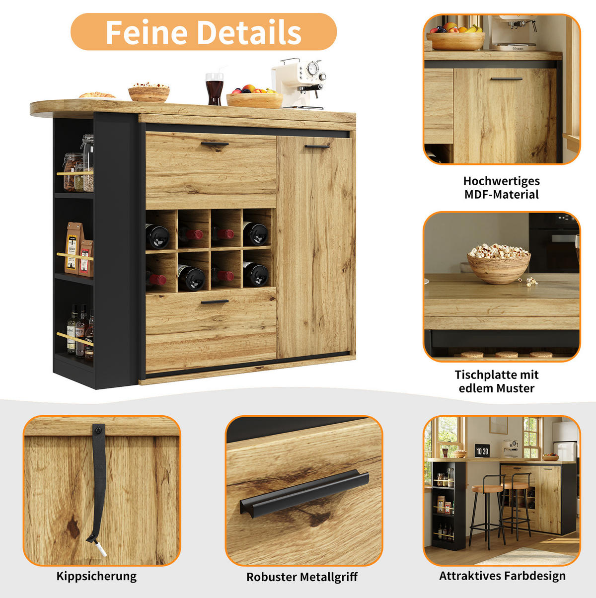 ESSTISCH 138/39/105 cm Holzfarben ausziehbar bis 220 cm mit Stauraum aus MDF Metall - Naturfarben, Holzwerkstoff (138/39/105cm) - OKWISH