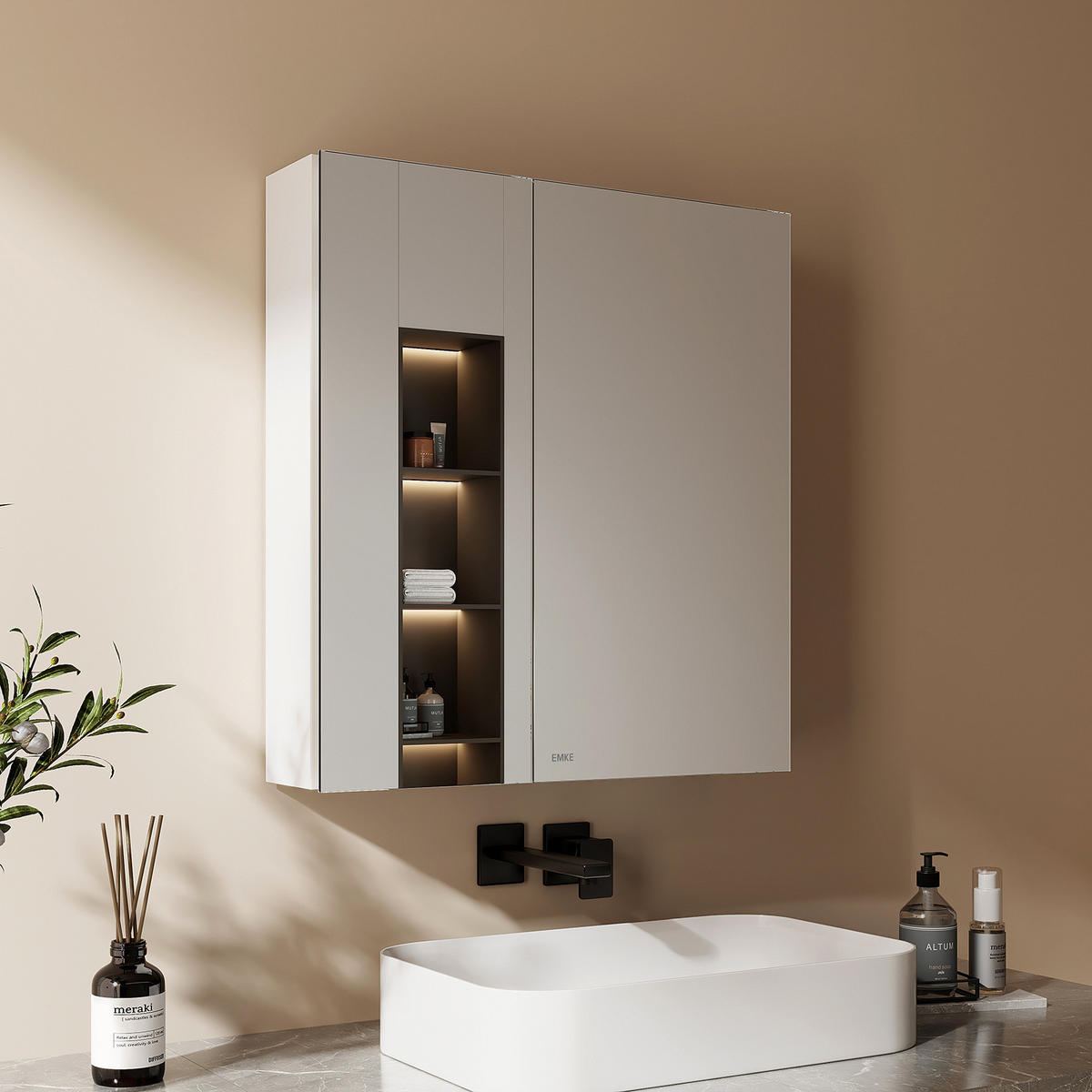 SPIEGELSCHRANK Weiß 65/60/14,5 cm - Weiß, Metall (60/65/14.5cm) - EMKE