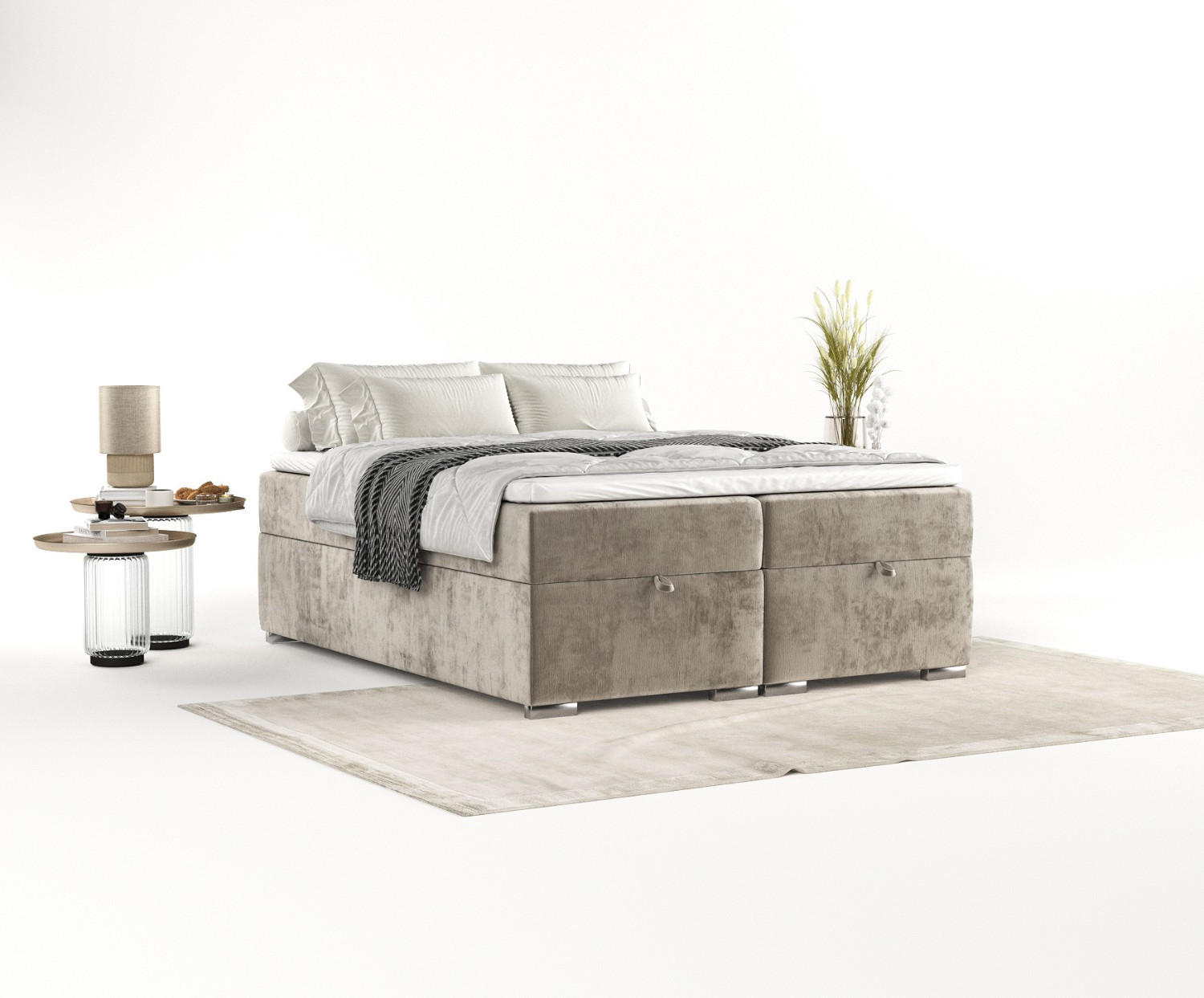 BOXBETT Reto 140/200 cm Beige im Lotta Stoff - Chromfarben/Beige, Holz/Holzwerkstoff (140/200cm) - AltaBeds