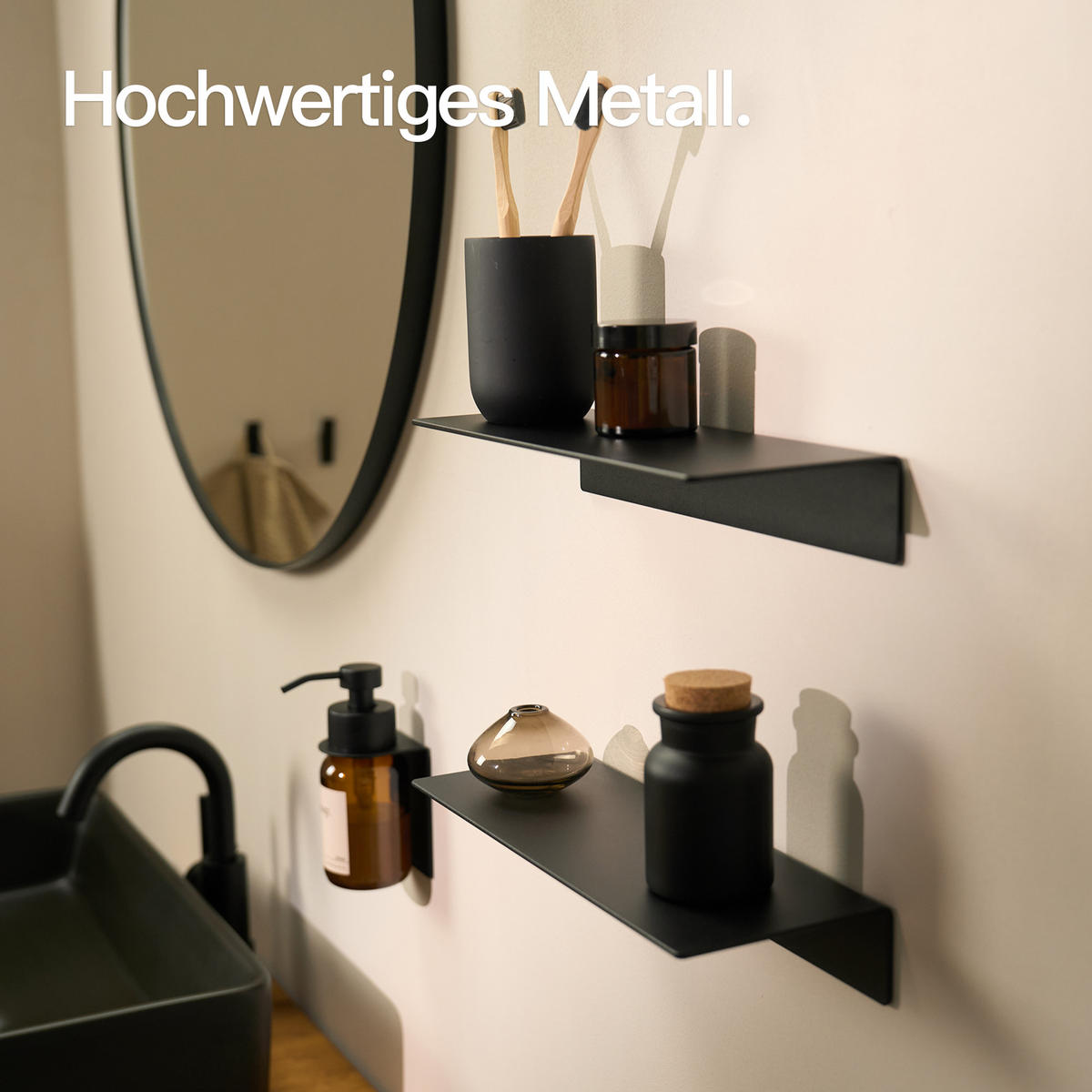 WANDREGAL OHNE BOHREN 30 cm Doppelpack Schwarz - Schwarz, Metall (30/5/11cm)