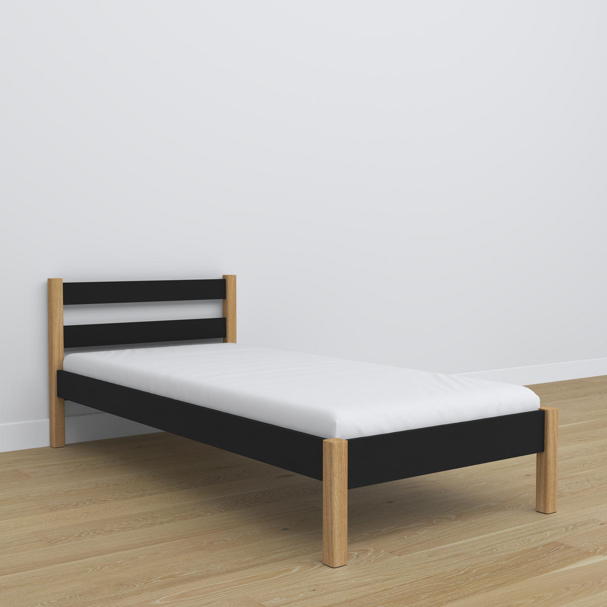 BETT N01 Schwarz / Eiche Natur 100/180 - Schwarz/Eiche Artisan, Naturmaterialien/Holz (100/180cm) - N-Wood