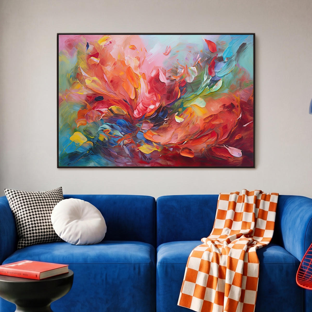 LEINWAND Bilder mit Rahmen - Ölgemälde - Kunst - Abstrakt - Farbenfroh - 90x60 - Altrosa, Textil (90/60cm) - MuchoWow