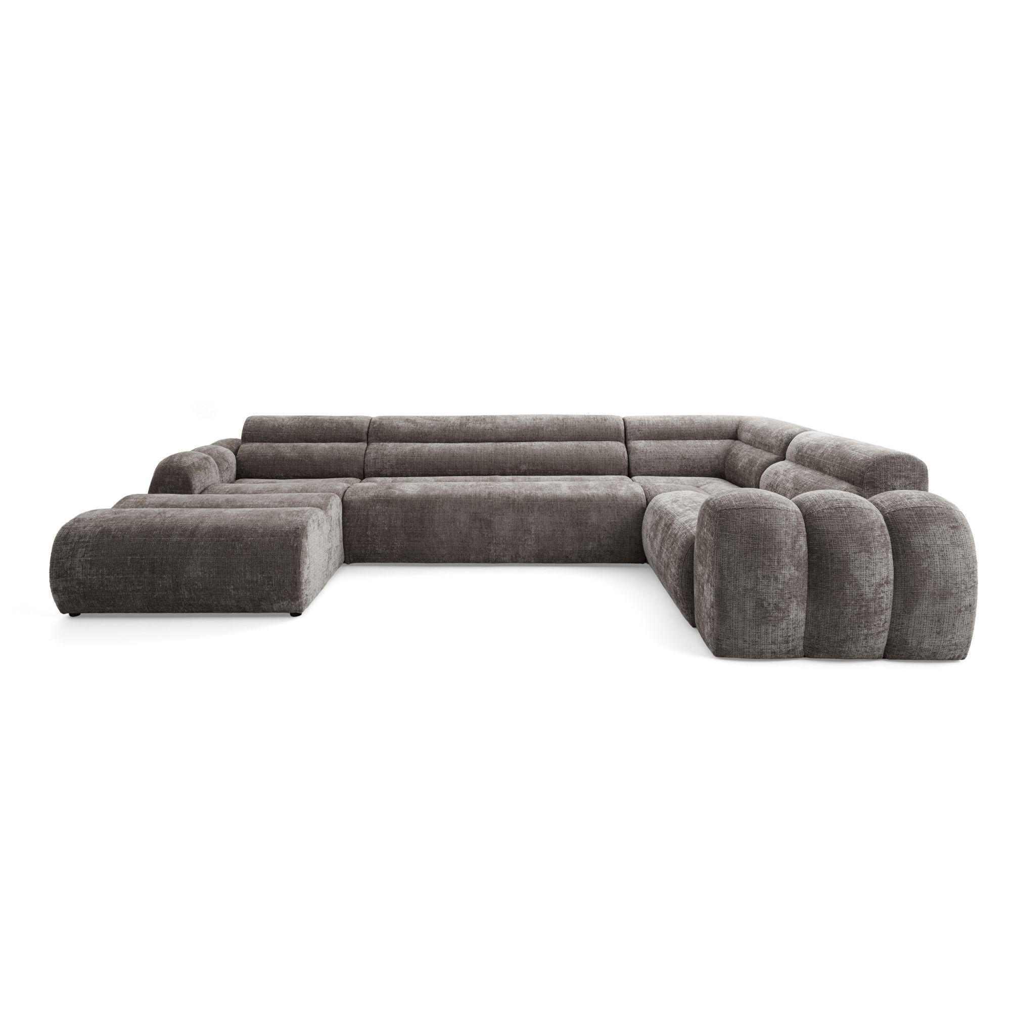 6-SITZER modulares Wohnlandschaft U XXL VEER SET 3 Rechts, 368 x 200 cm, Chenille Webstoff Braun - Schwarz/Braun, Holz/Kunststoff (200/75/368cm) - Muffo
