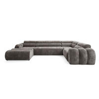6-SITZER modulares Wohnlandschaft U XXL VEER SET 3 Rechts, 368 x 200 cm, Chenille Webstoff Braun - Schwarz/Braun, Holz/Kunststoff (200/75/368cm) - Muffo