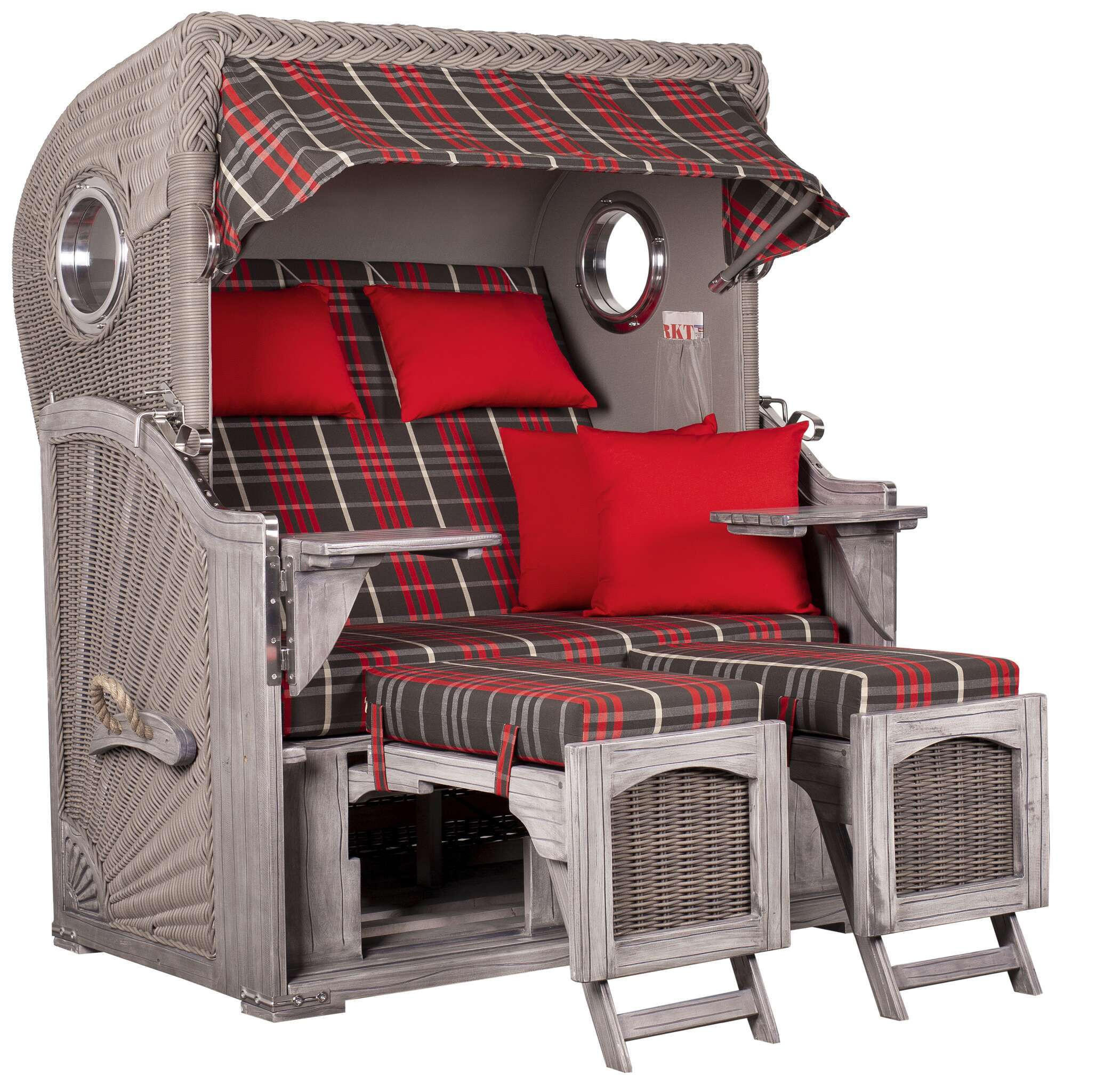 STRANDKORB Düne Koboo Grau Bullaugen - Rot/Braun, Metall (125/170/80cm) - Mr. Deko