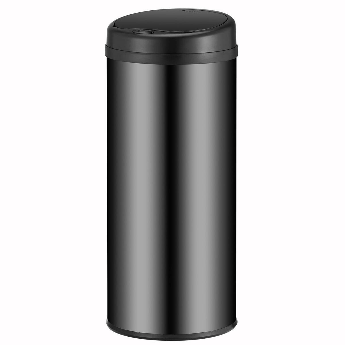 MÜLLEIMER rund 50L schwarz mit Sensor - Schwarz, Metall (31/77/31cm) - Juskys