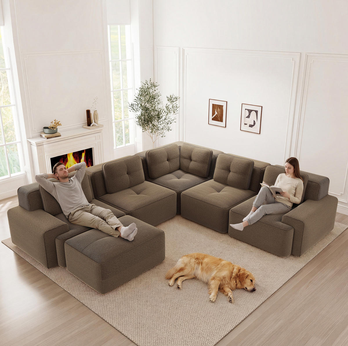 ECKSOFA modular mit 74 cm tiefer Sitzfläche Cord Braun - Braun, Kunststoff (177/386.1cm) - Meubliv