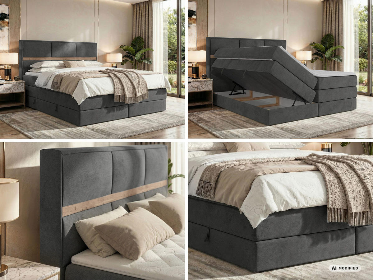 POSTEL BOXSPRING ORVO KING 140/200 - Tmavě šedá Samet - Topper T25 - H4 - černá/tmavě šedá, textil/plast (140/200cm) - MKS