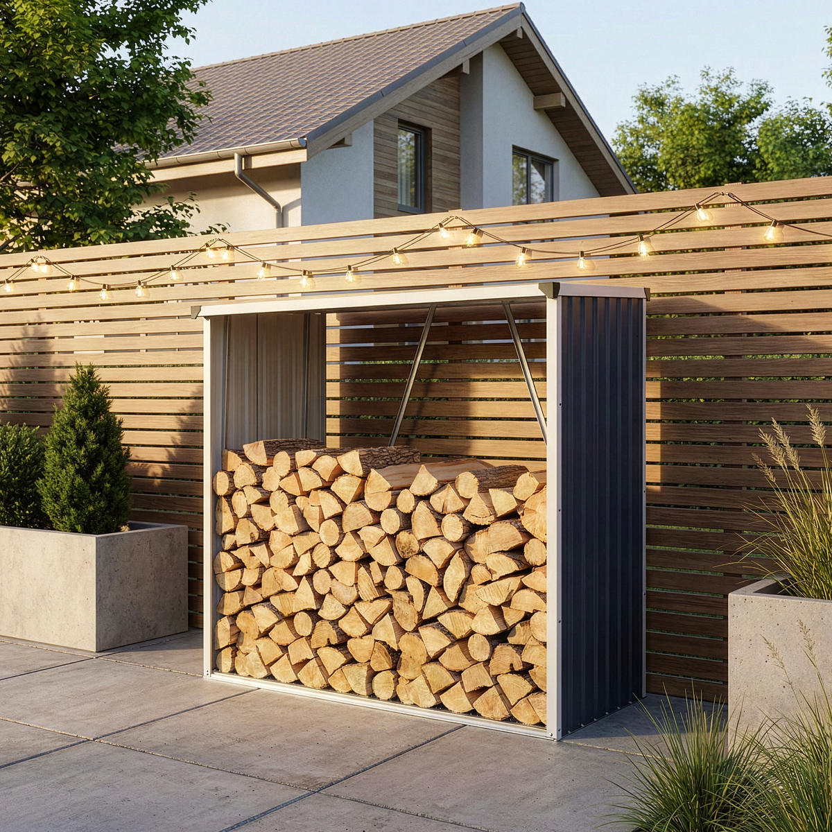 BRENNHOLZUNTERSTAND Kalmar - Anthrazit, Metall (158/152/80cm) - casa.pro