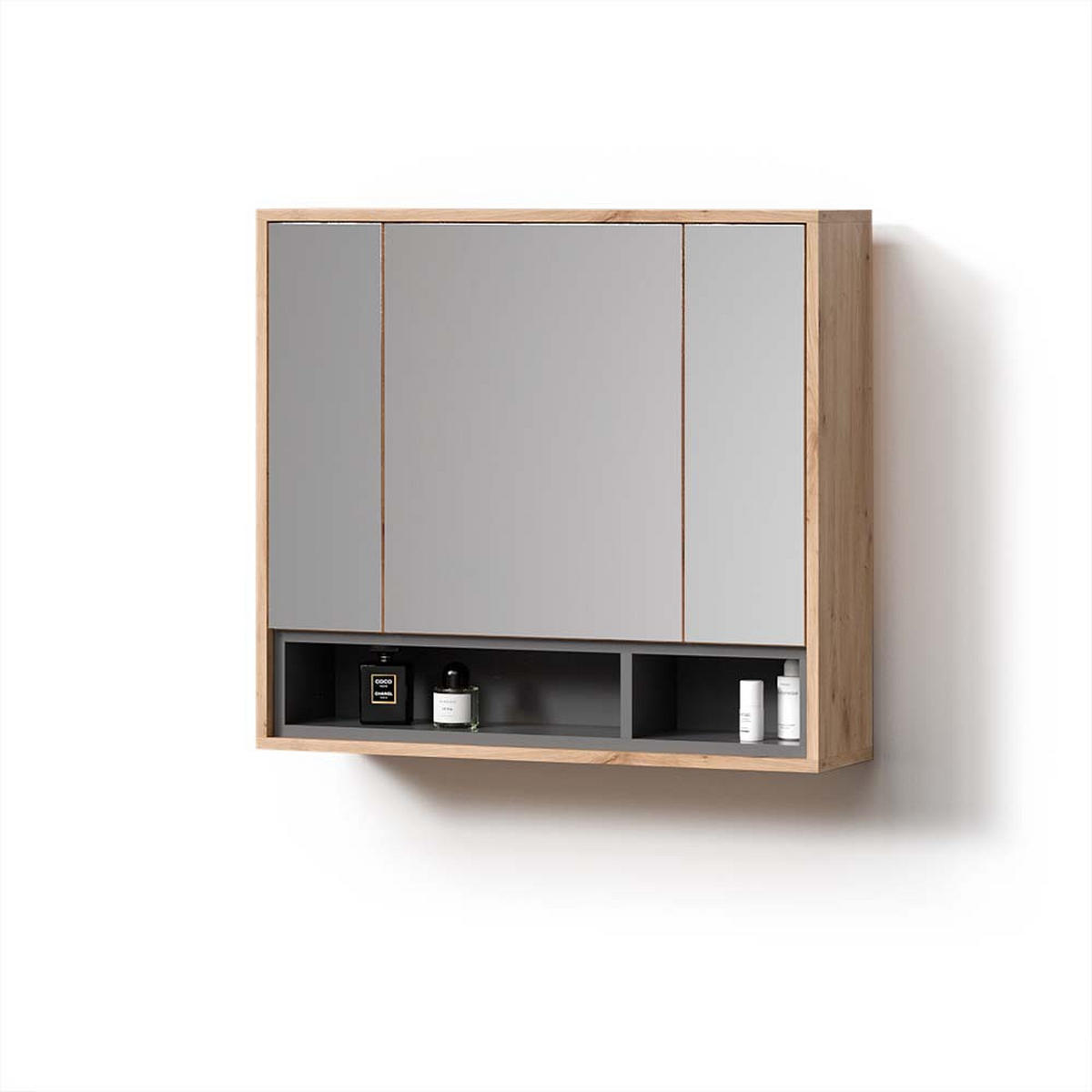 BADSPIEGELSCHRANK Temo Artisan Eiche/Anthrazit 80 x 72 cm - Anthrazit/Eiche Artisan, Holzwerkstoff (80/72/20cm) - Livinity®