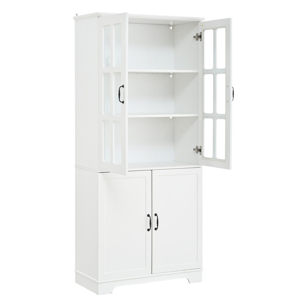 HOCHSCHRANK Weiß 2 Glastüren 2 Türen 5 Regale 180cm Landhaus - Weiß, Holzwerkstoff (80/180/38cm) - FLIEKS
