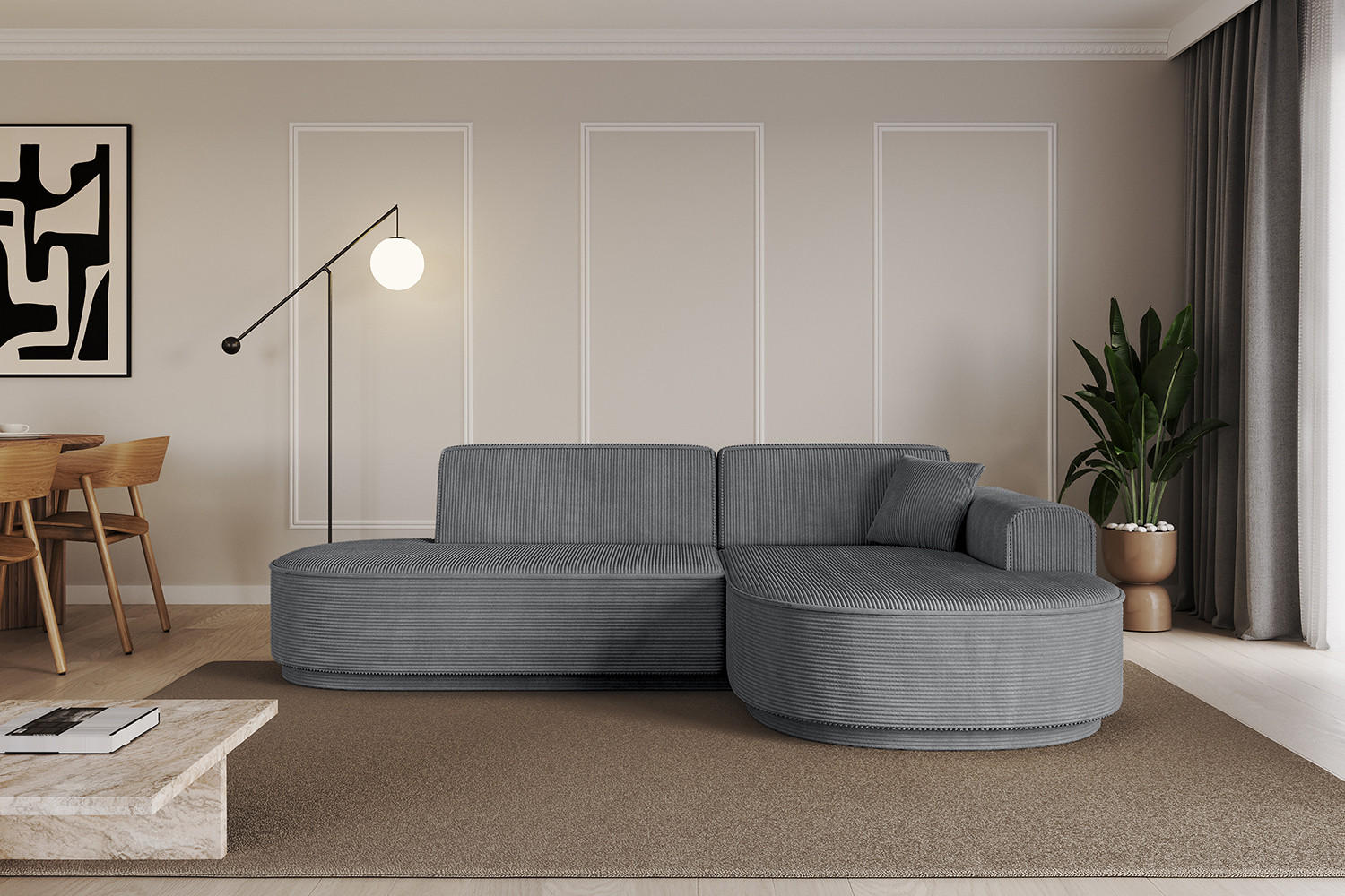 ECKSOFA Ottomane Rechts MARI-L1-v3 - 243x171x83 cm Dunkelgrau Cord - Dunkelgrau/Schwarz, Holzwerkstoff/Kunststoff (171/243cm) - ALTDECOR