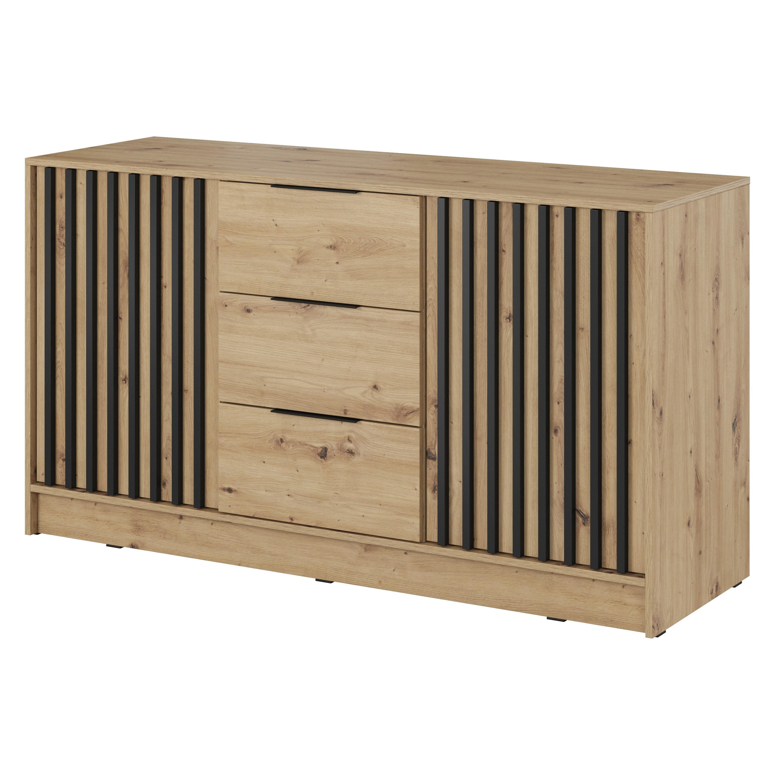 SIDEBOARD NELIANA 155/86/45 cm mit 3 Schubladen 2 Türen Eiche Artisan - Eiche Artisan, Holzwerkstoff (155/86/45cm) - MASSENO