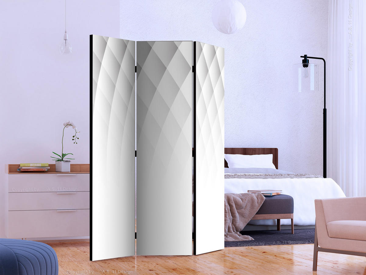 PARAVENT Akustik 3-tlg 135x172 cm Lichtstruktur Abstraktion - Weiß, Holz/Textil (135/172/3cm) - Muralo