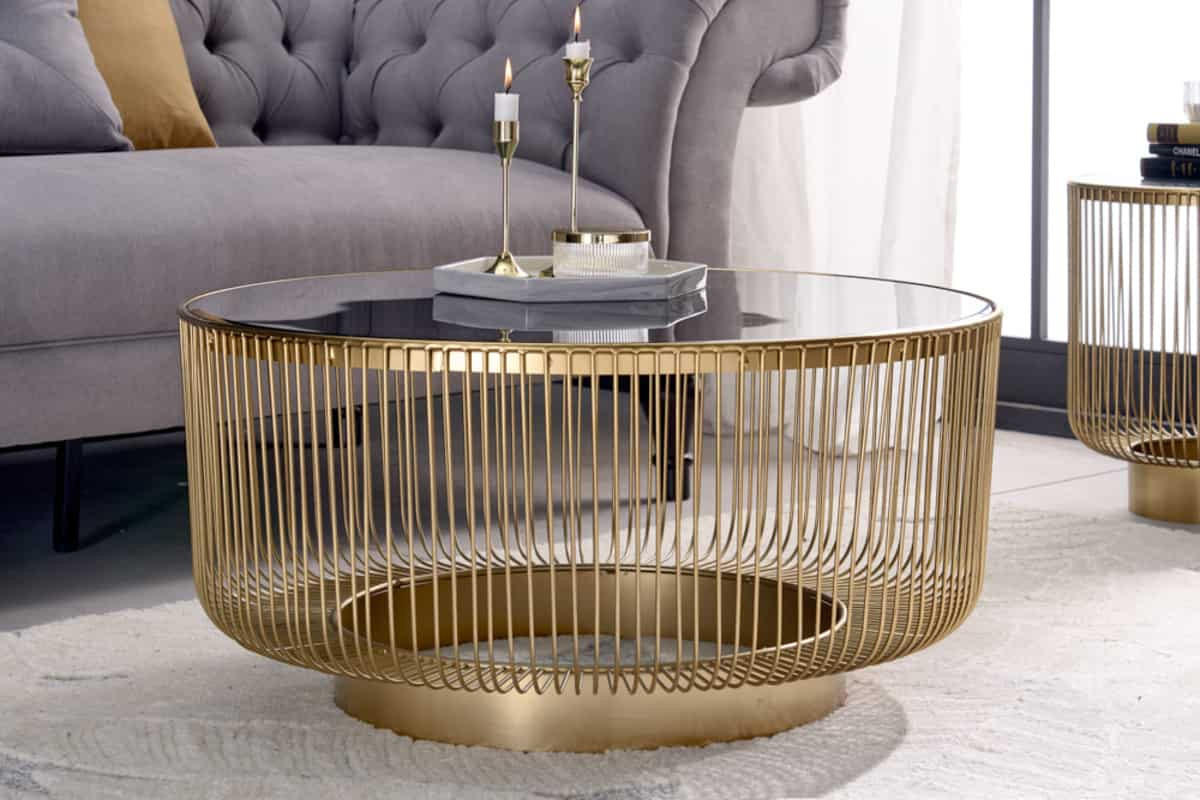 COUCHTISCH VARIATION rund Gold 79cm - Goldfarben, Glas/Metall (79/79/40cm) - riess-ambiente