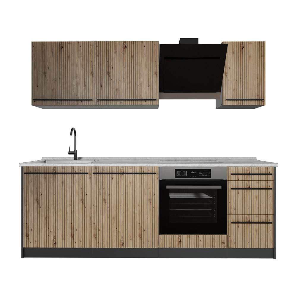 Vicco Küchenzeile Eiche Artisan, Anthrazit 220x81.6x46 cm