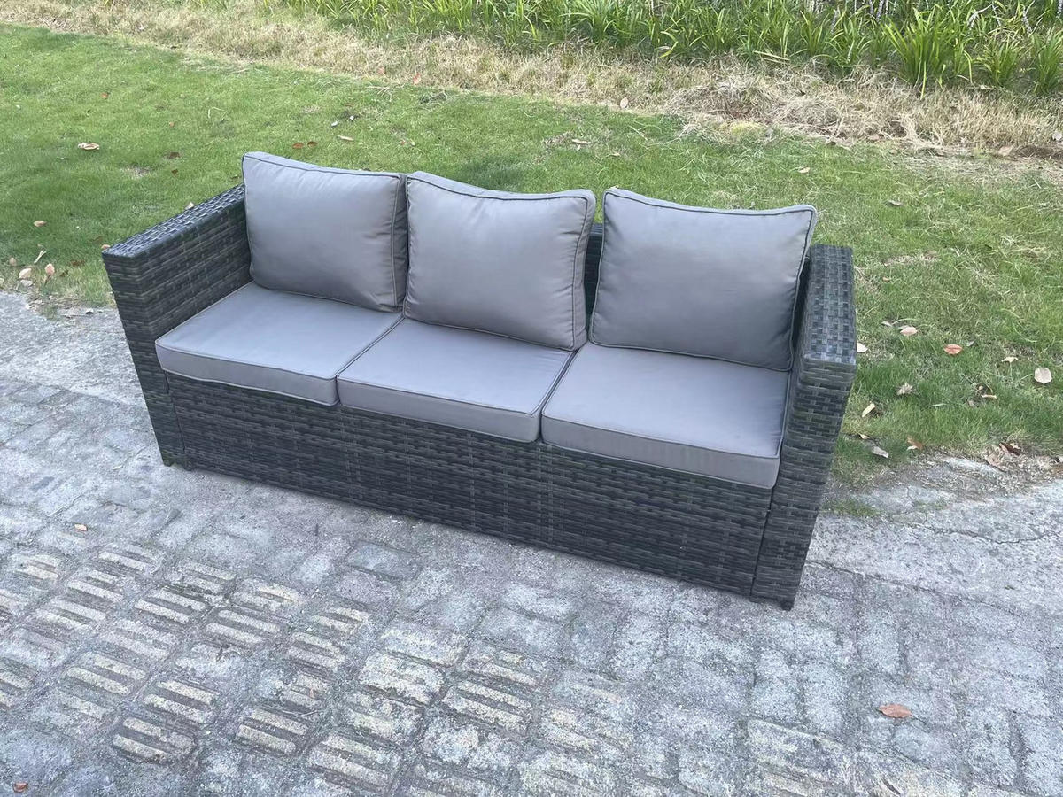 SITZGRUPPE mit Hocker Polyrattan Dunkelgrau 9-Sitzer - Dunkelgrau/Grau, Glas/Kunststoff - Fimous