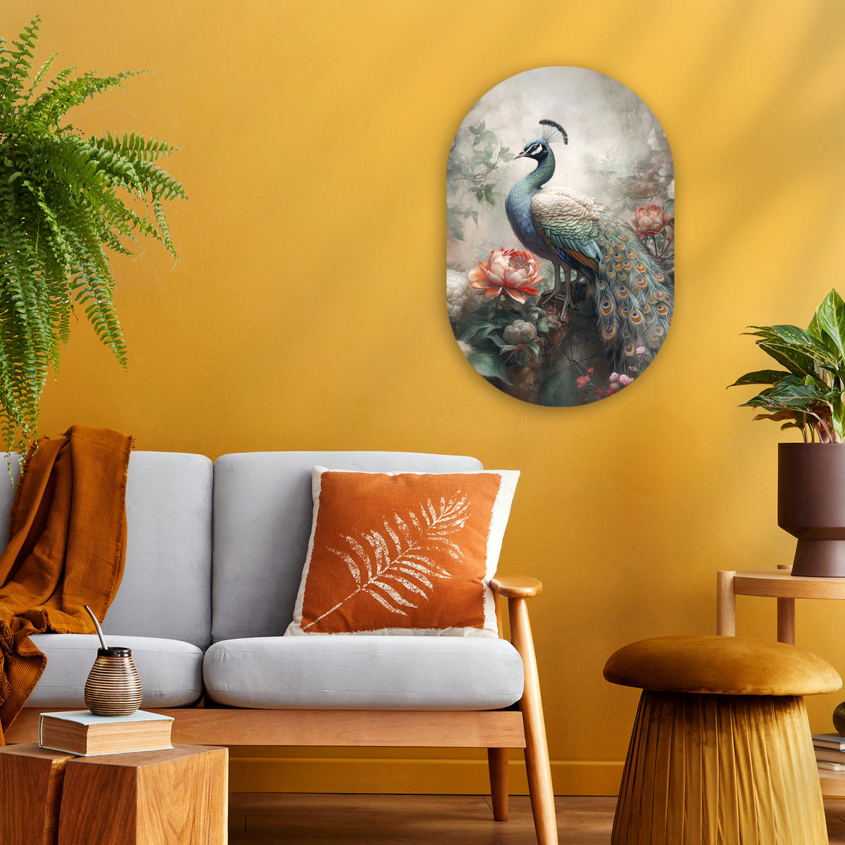 WANDBILD Pfau - Pfauenfedern - Vogel - Dschungel - Blumen 40x60 cm - Smaragdgrün, Kunststoff (40/60cm) - MuchoWow