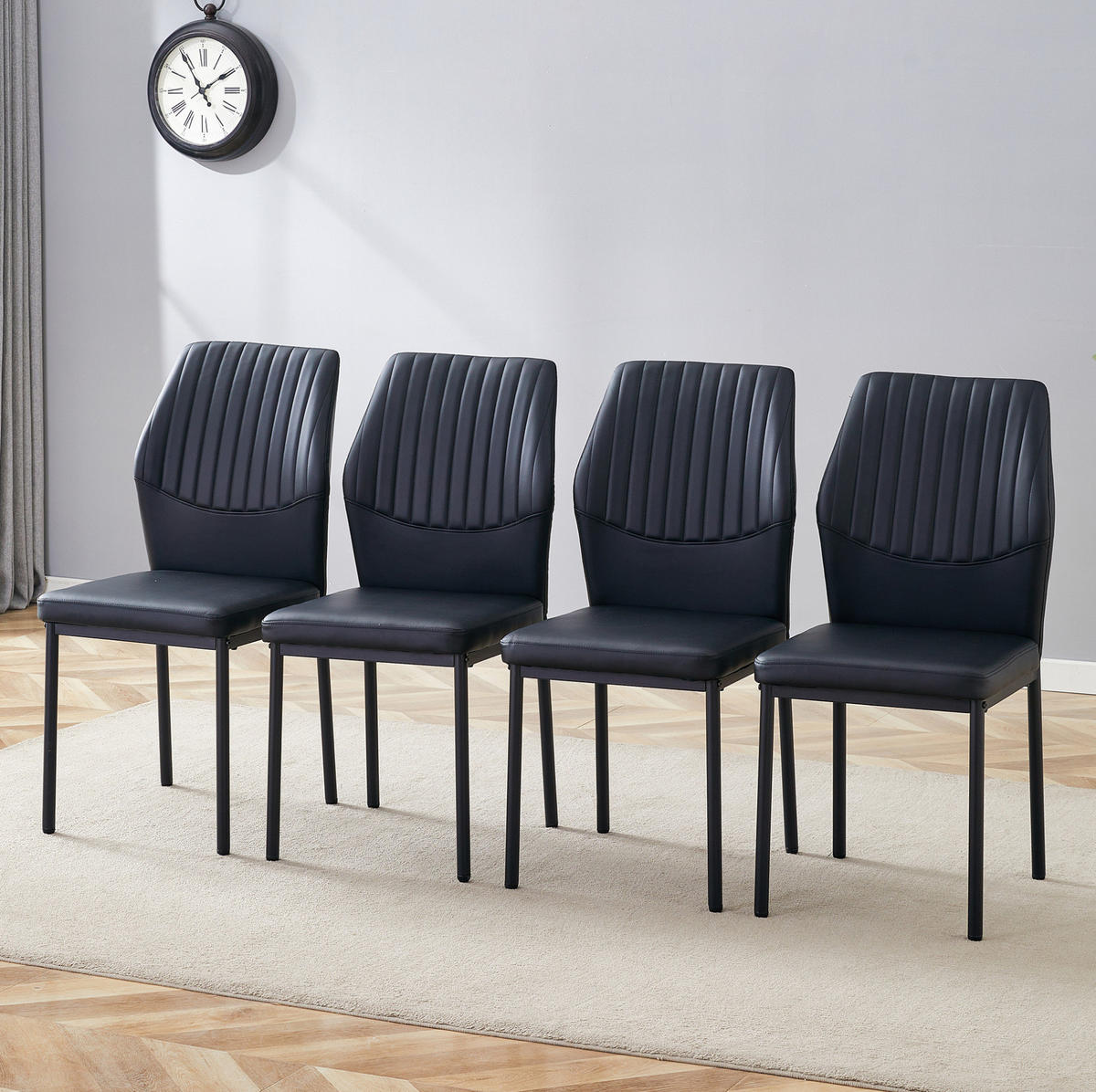 ESSZIMMERSTUHL 4er-Set mit PU-Bezug Schwarz - Schwarz, Metall (42.6/93/43cm) - Meubliv