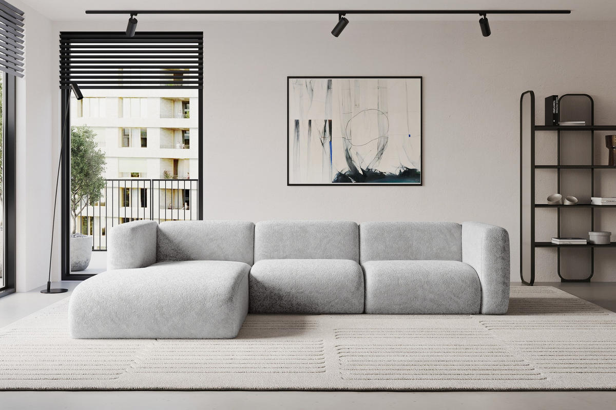 ECKSOFA Ottomane Links MIRA-L2 318x179x89 Grau Velours - Schwarz/Grau, Holzwerkstoff/Kunststoff (318/179cm) - ALTDECOR