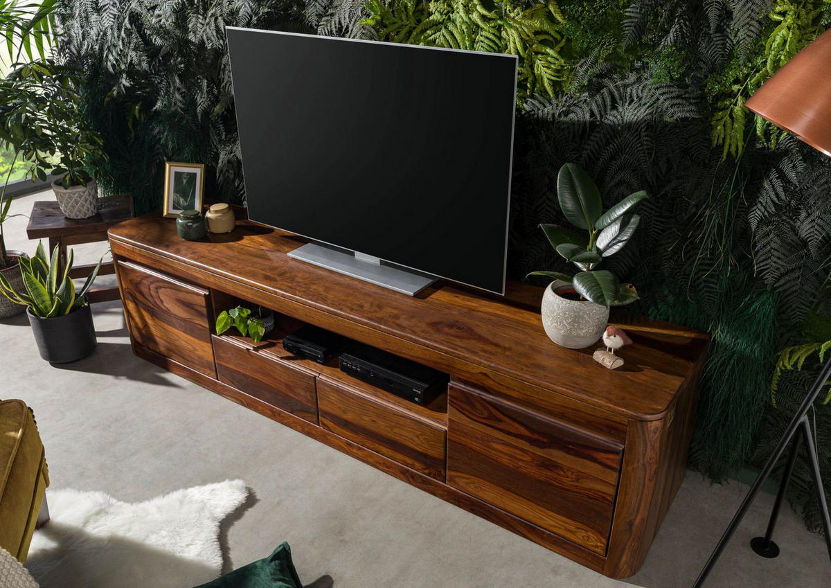 TV-BOARD Sheesham 200x45x50 walnuss gewachst TORONTO #251 - Walnussfarben, Holz (200/50/45cm) - Massivmoebel24