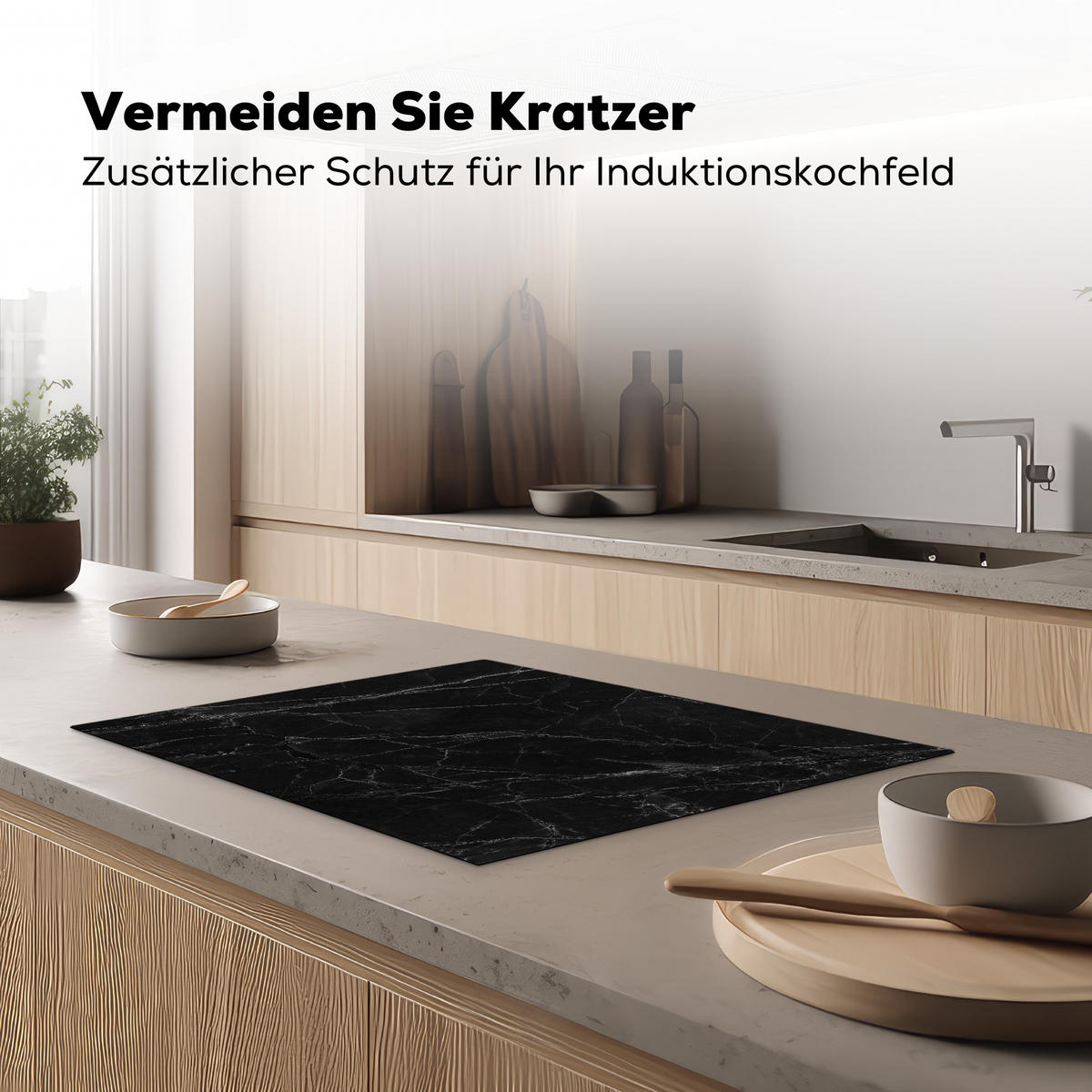 HERDABDECKPLATTE Schwarz - Marmor Herdabdeckung Induktionsfeld 70x52 cm - Schwarz, Kunststoff (70/52/0.2cm) - MuchoWow