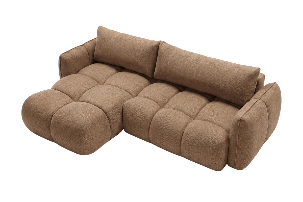 ROHOVÁ SEDAČKA ve tvaru L s funkcí spaní, Nexi, Karamelová, Levá strana, BELVEDER L - hnědá, dřevo (250/168cm) - Kaiser Möbel