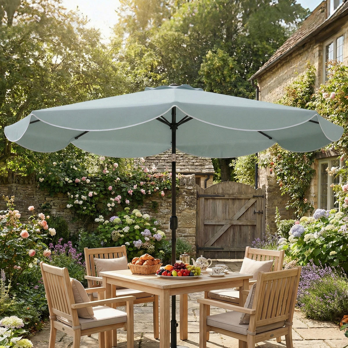 SONNENSCHIRM rund 265 cm DE-11595 Neigbar mit Volant Blau - Blau, Metall (265/265cm) - ComfortXL