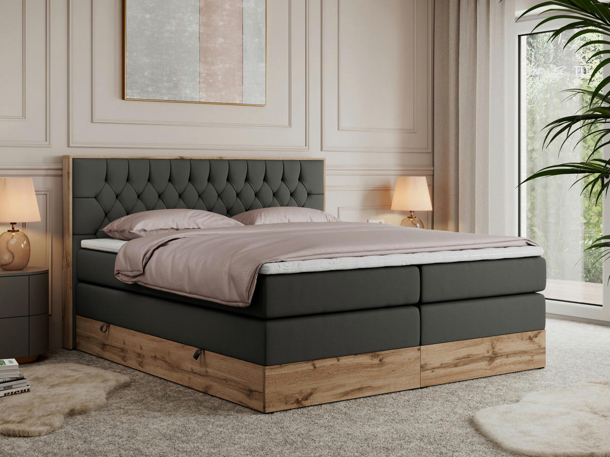 BOXSPRINGBETT AMORE KING 140/200 Dunkelgrau Kunstleder - H3 - Dunkelgrau, Holz/Textil (140/200cm) - MKS