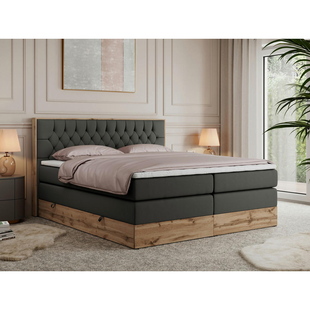 Thumbnail - MKS Boxspringbett, Dunkelgrau, Textil, 2-Sitzer, H4, Rechteckig, 200x200 cm, Schlafzimmer, Betten, Boxspringbetten