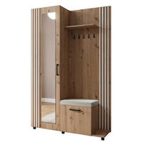GARDEROBE Neli mit Lamellen und Spiegel, rechts, artisan, weiß - Eiche Artisan/Weiß, Kunststoff (42/207/79cm) - Margaret Hadas24