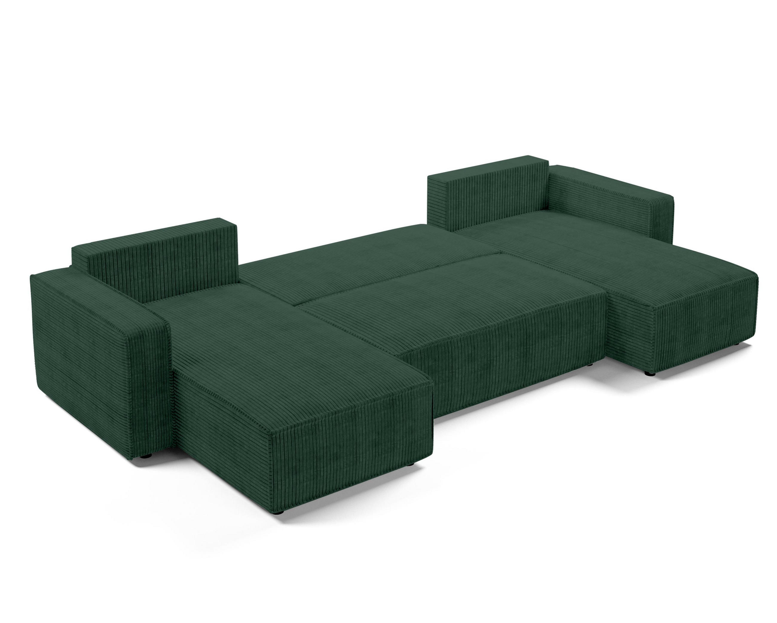 WOHNLANDSCHAFT Aydin U Form Grün 338/169/85 cm Cord mit Schlaffunktion - Dunkelgrün/Schwarz, Kunststoff/Textil (338/85/169cm) - AX Living