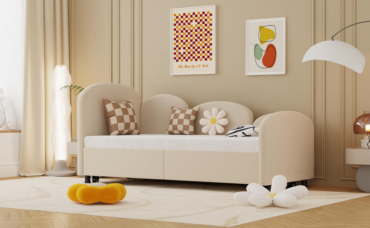 DAYBETT 90x200 cm Samt Schubladen - Beige, Metall (90/200cm) - Fortuna Lai