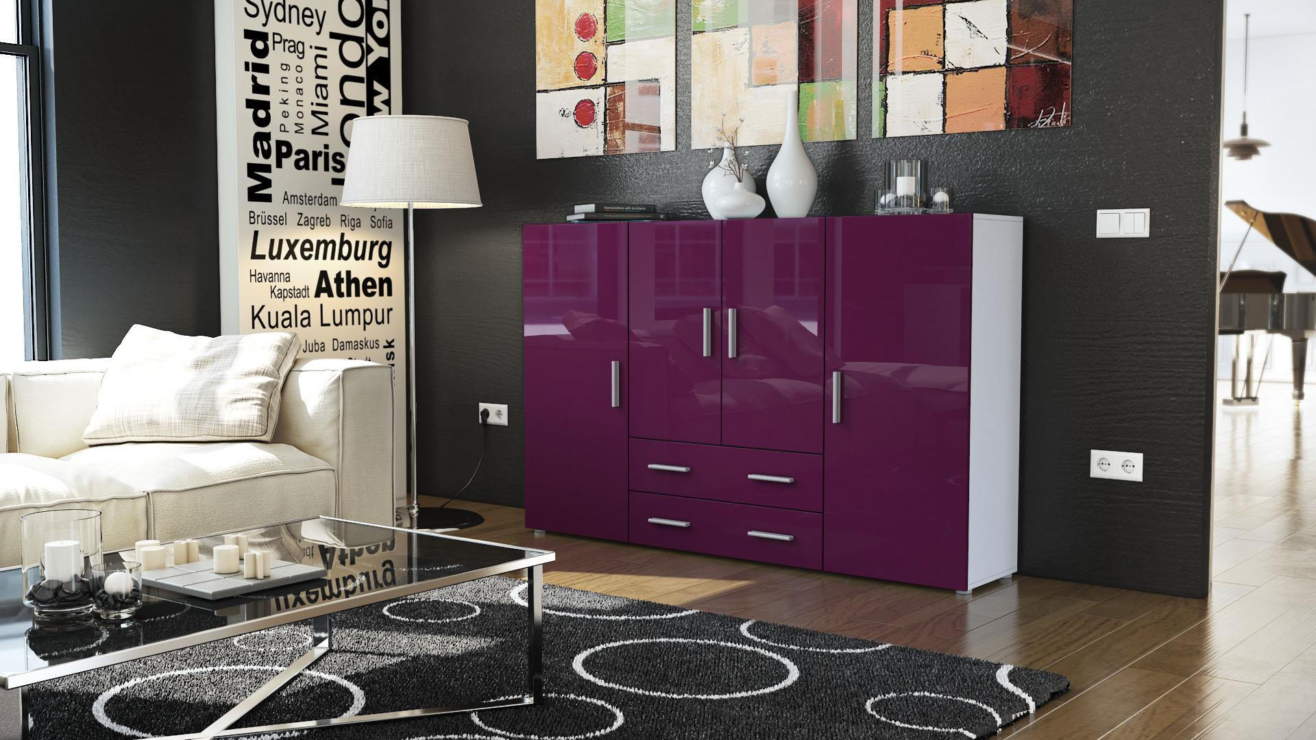 HIGHBOARD Nora Front in Brombeer Hochglanz - Brombeere, Holzwerkstoff (166/106/35cm) - Vladon