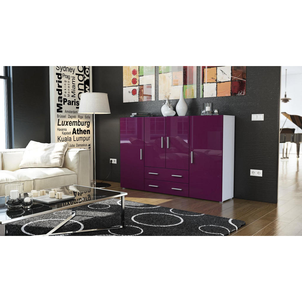 Thumbnail - Vladon Highboard, Brombeere, Holzwerkstoff, 166x106x35 cm, Wohnzimmer, Kommoden & Sideboards, Highboards