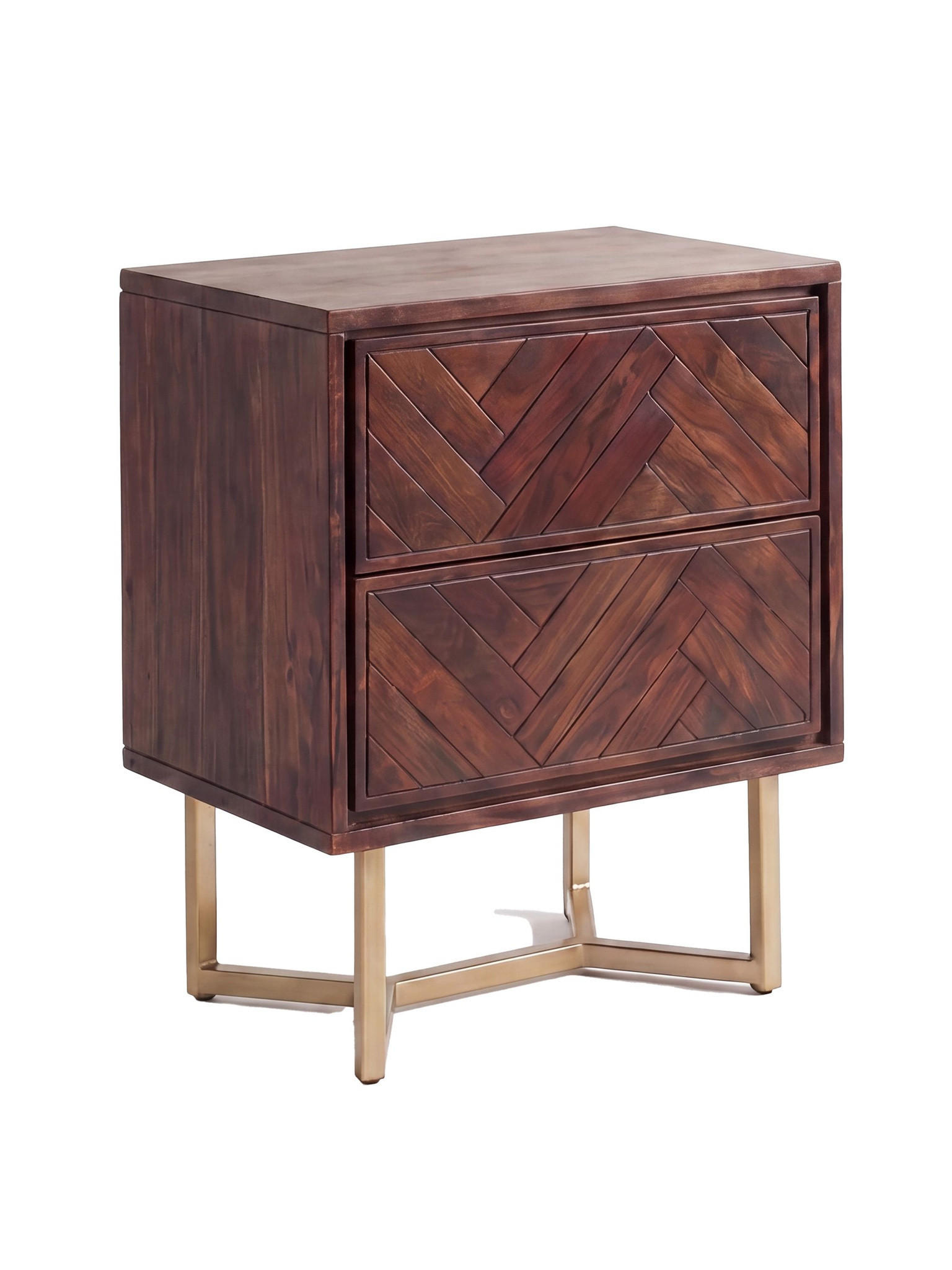 NACHTKONSOLE ORBIGO, Akazie Massivholz, Dunkelbraun, 45 x 40 x 57 cm - Goldfarben/Braun, Holz/Metall (45/57/40cm) - KADIMA DESIGN