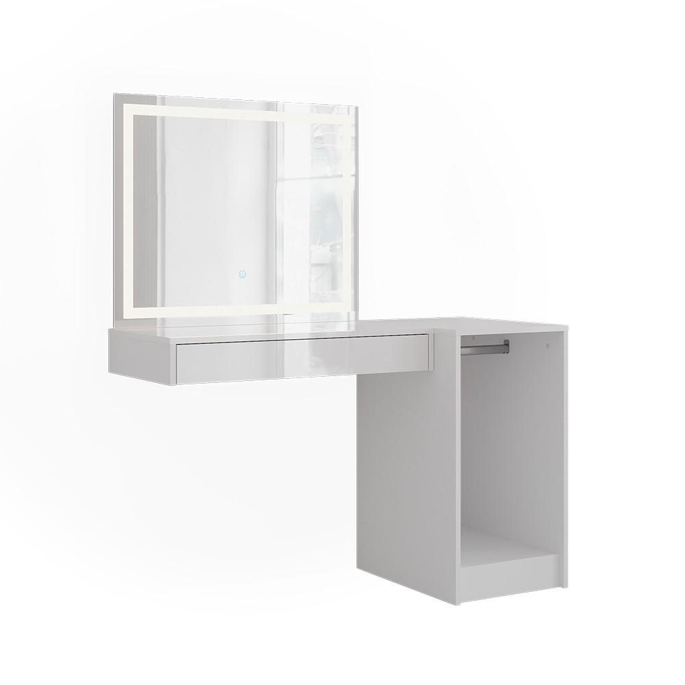 SCHMINKTISCH Sherry Weiß/Weiß Hochglanz 120 cm 3 Teile - Weiß Hochglanz, Holzwerkstoff (120/76/50.1cm) - Vicco