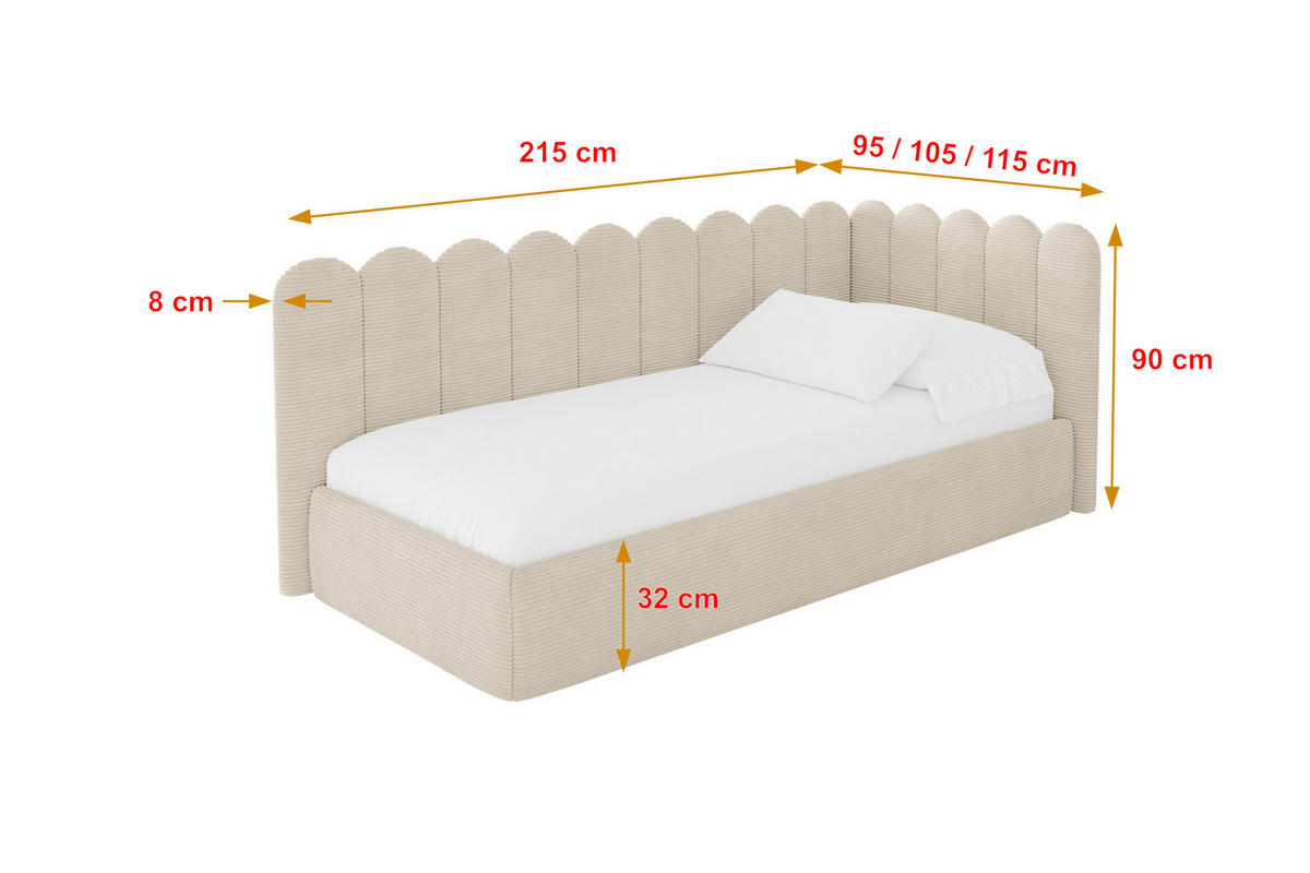 EINZELLBETT Jugendbett mit Bettkasten, Links - ARTY 80x200 Beige - Creme, Holzwerkstoff/Textil (80/200cm) - ALTDECOR