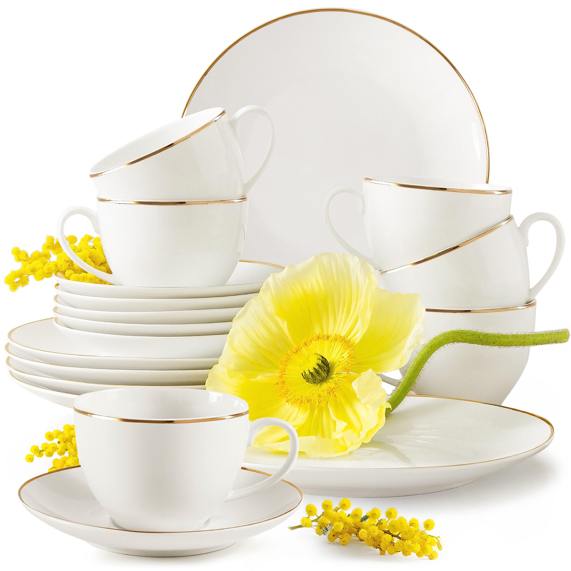 KAFFEESERVICE AD BELLA, 6 Personen, 18-tlg - Ecru/Goldfarben, Keramik (20/8/20cm) - KONSIMO®