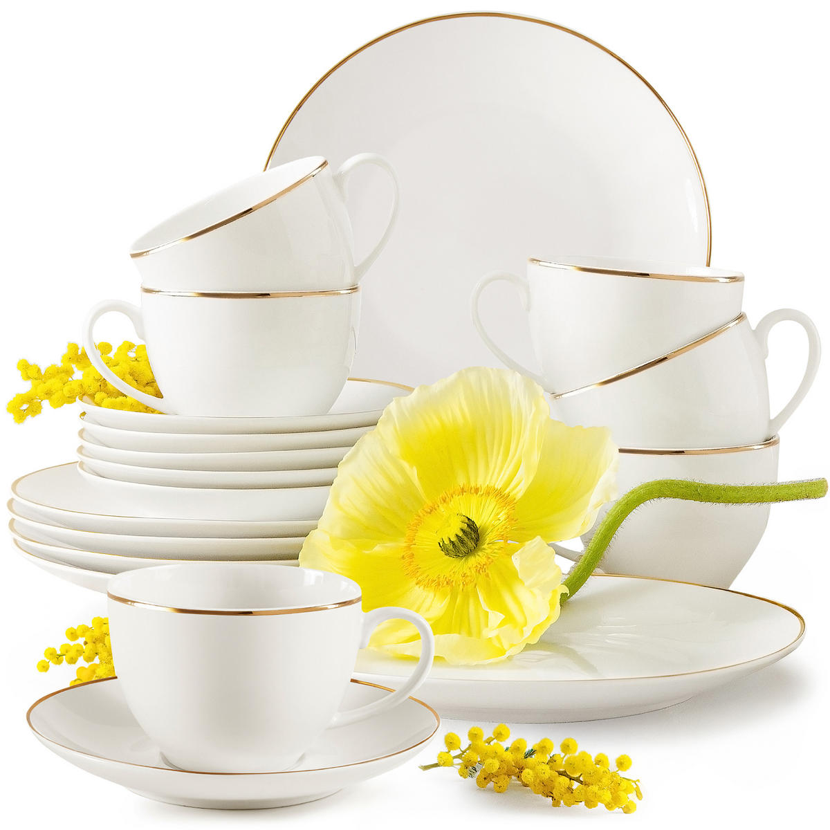 KAFFEESERVICE AD BELLA, 6 Personen, 18-tlg - Ecru/Goldfarben, Keramik (20/8/20cm) - KONSIMO®