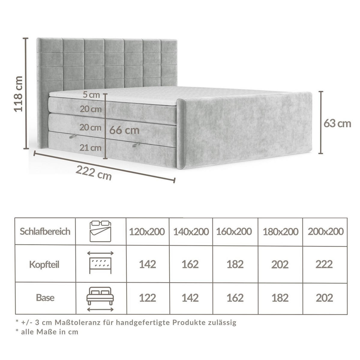 BOXSPRINGBETT Ava Blau Grau 180/200 cm - Blaugrau/Schwarz, Holz/Holzwerkstoff (180/200cm) - Maison de Reve