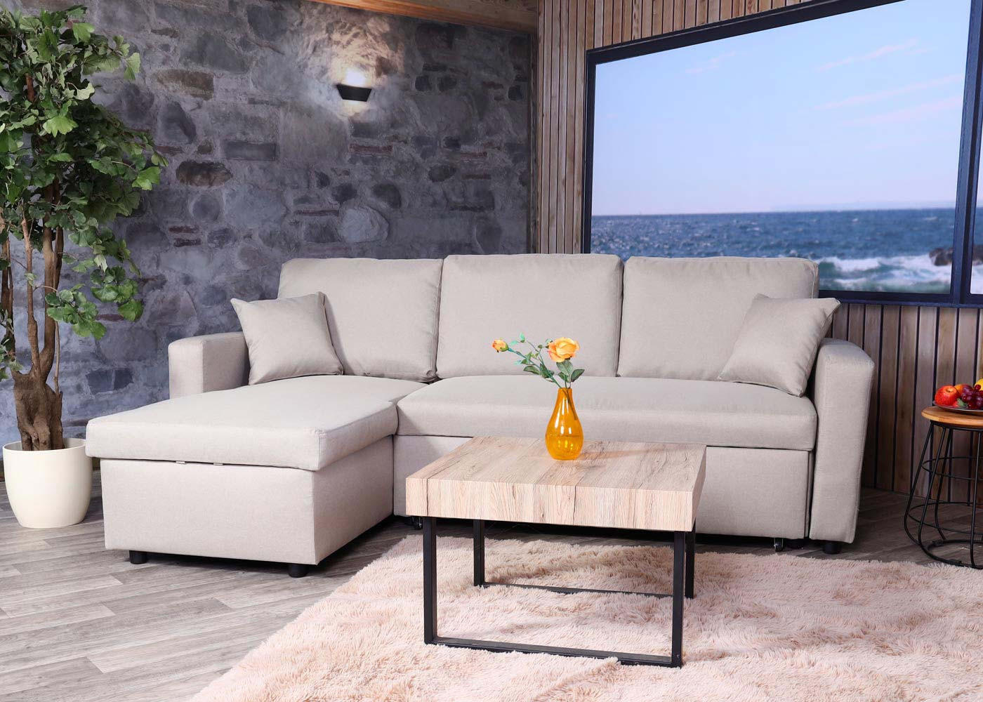 ECKSOFA MIT BETTKASTEN Beige - Beige, Textil (228/151cm) - MCW