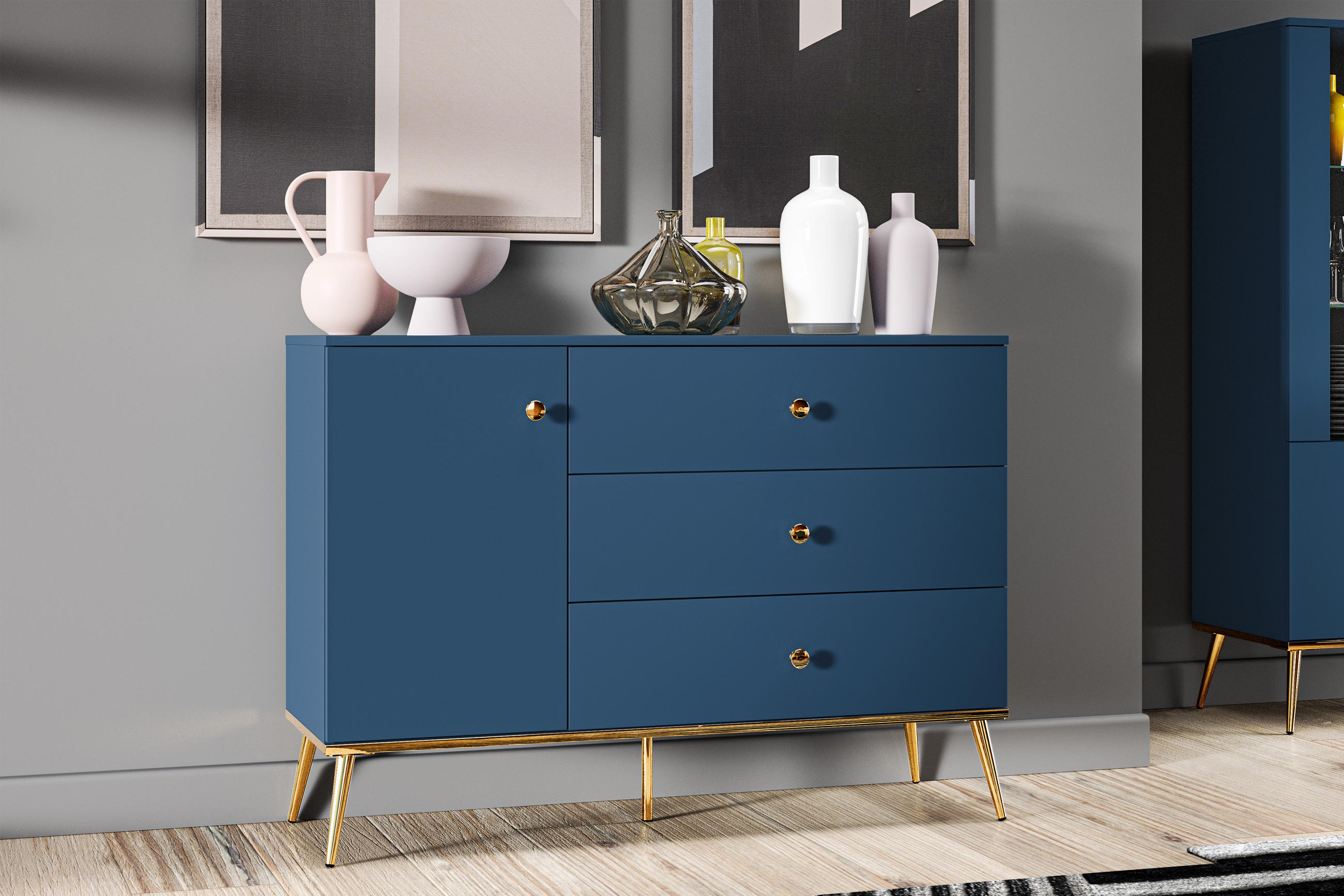 Thumbnail - Konsimo® Kommode, Blau, Holz, 120x85x40 cm, Hergestellt in Europa, Wohnzimmer, Kommoden & Sideboards, Kommoden